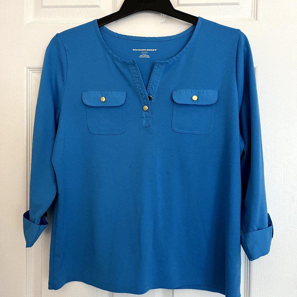 Allison Daley, bright blue, blouse